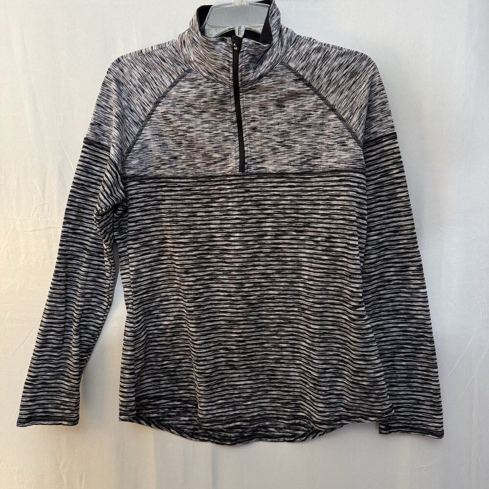 Avia Quarter Zip Athletic Pullover Black Gray Long Sleeve L Athletic Running Gym